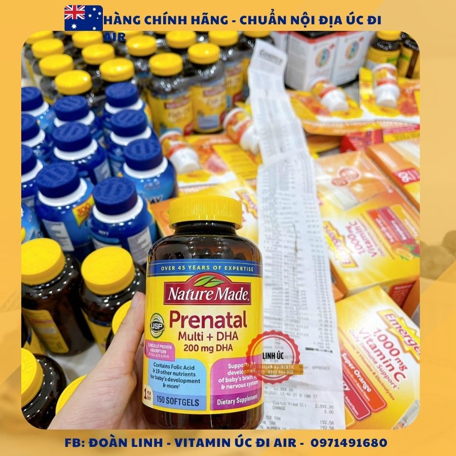 Vitamin Cho Bà Bầu Nature Made Prenatal Multi DHA 200mg, Hàng Chuẩn Mỹ, Bầu mỹ Prenatal số 1 Mỹ