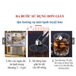 Đá lạnh vĩnh cửu Inox 304 cao cấp (hộp 8 viên tặng kẹp gắp)