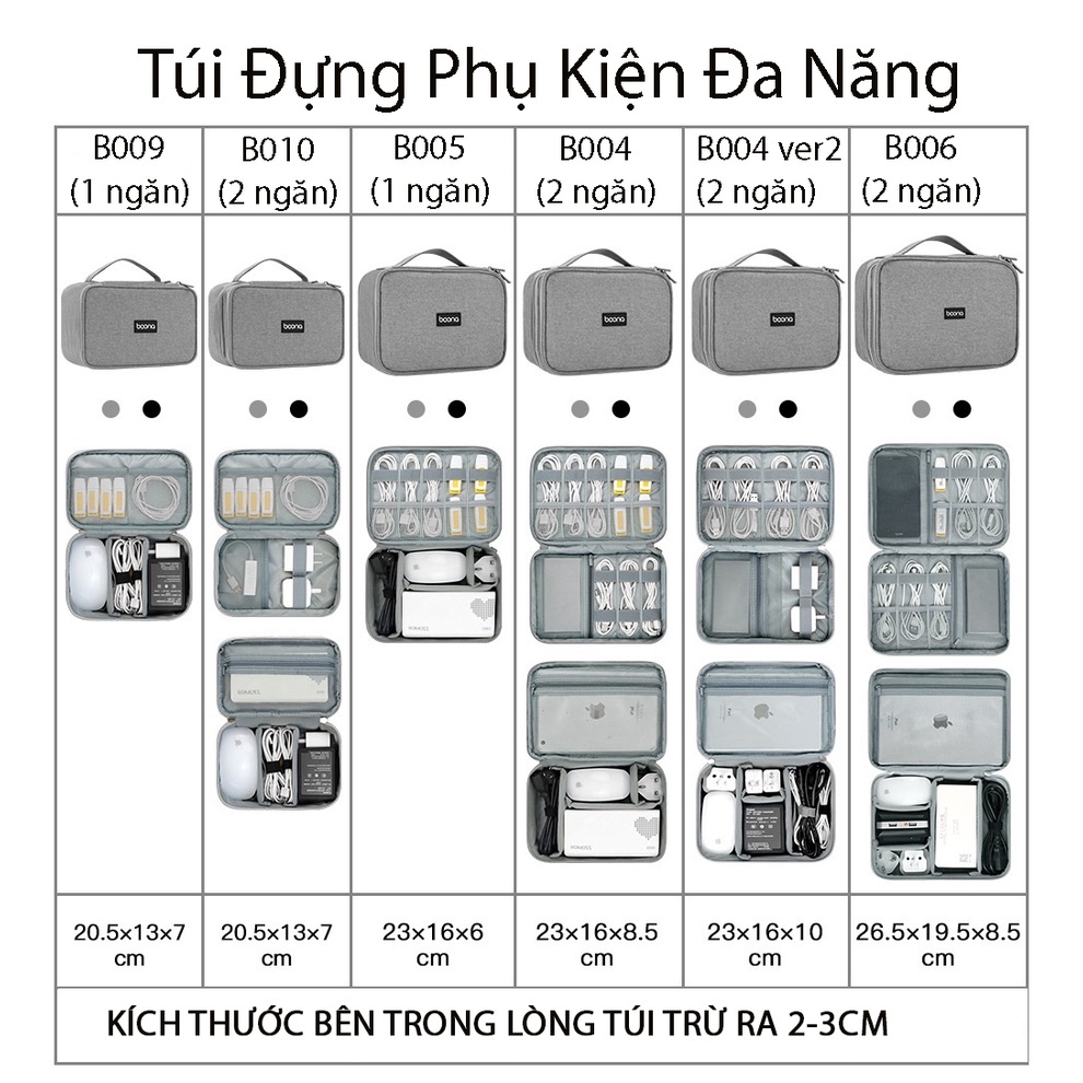 Túi Đựng Phụ Kiện Công Nghệ Chống Nước, Máy Tính Bảng, Cáp Sạc , Pin Dự Phòng, Đồ Trang Điểm, Mỹ Phẩm, Boo Na Nhiều Cỡ