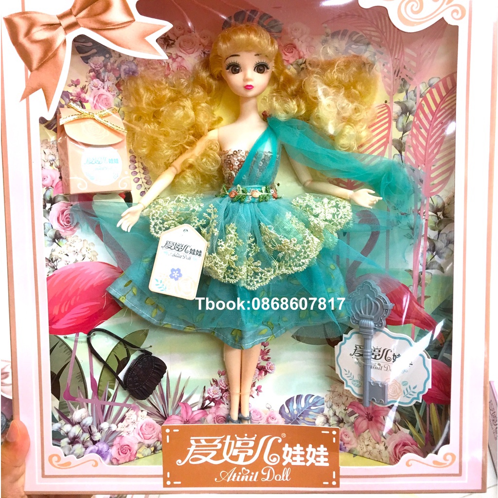 Búp bê váy xanh tóc xù Atinil Doll WX66B-6