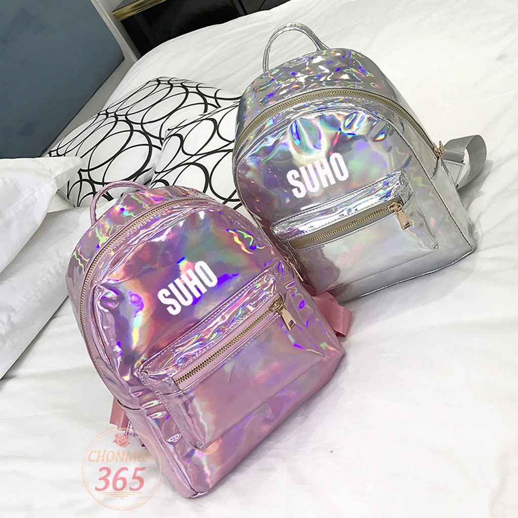 Balo hologram SUHO EXO cặp sách da bóng thời trang bền đẹp tặng ví mini
