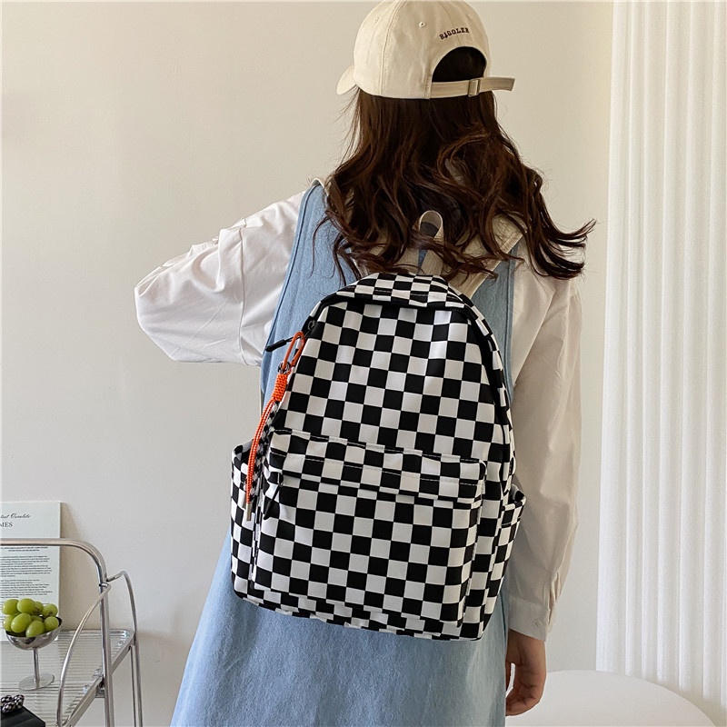 Balo IELGY họa tiết kẻ caro phối màu tương phản phong cách Hong Kong retro dành cho nữ