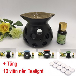 Đèn Xông Tinh Dầu Đốt Nến + 10ml tinh dầu sả + Tặng 10 viên nến Tealight - [HÀNG CAO CẤP]