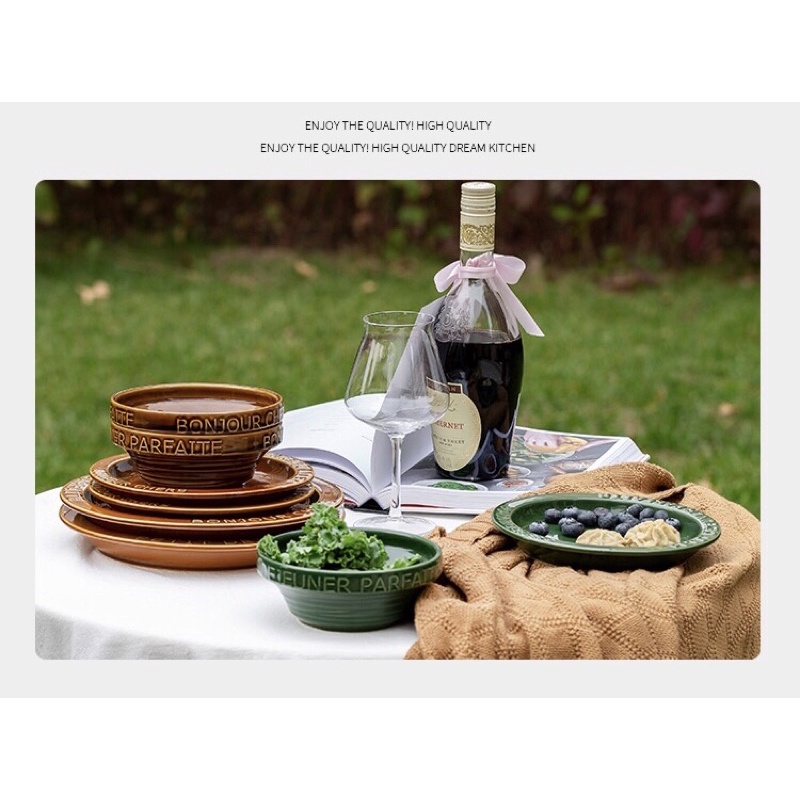 Set đĩa lẻ hoạ tiết chạm vân nổi phong cách Bắc Âu sang trọng