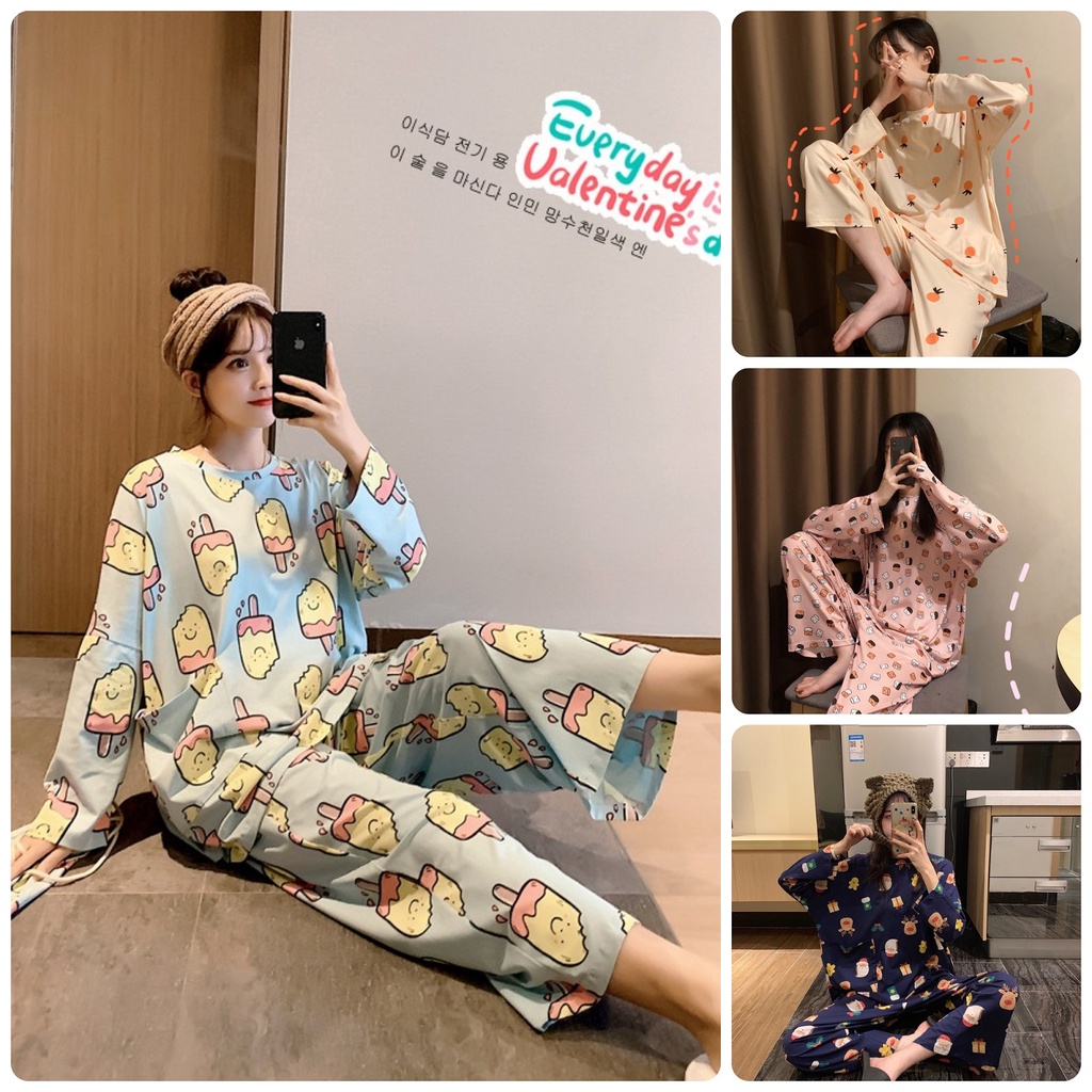 Combo 4 set đồ ngủ dài tay mặc nhà (mẫu ngẫu nhiên)