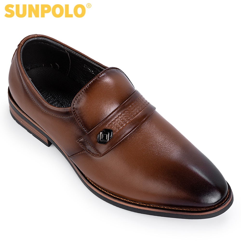 Giày tây nam Da bò cao cấp SUNPOLO giày đi làm, công sở đế cao 3cm SPH428