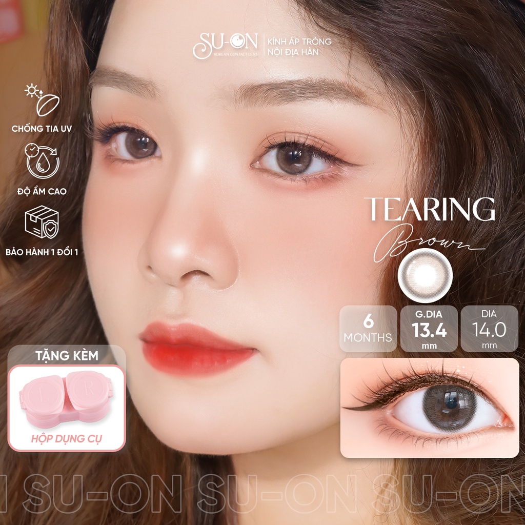 Lens xám/nâu trà sữa tự nhiên TEARING GRAY/BROWN, kính áp tròng Hàn Quốc chính hãng Lensme 14mm, siêu êm và mềm 6 tháng