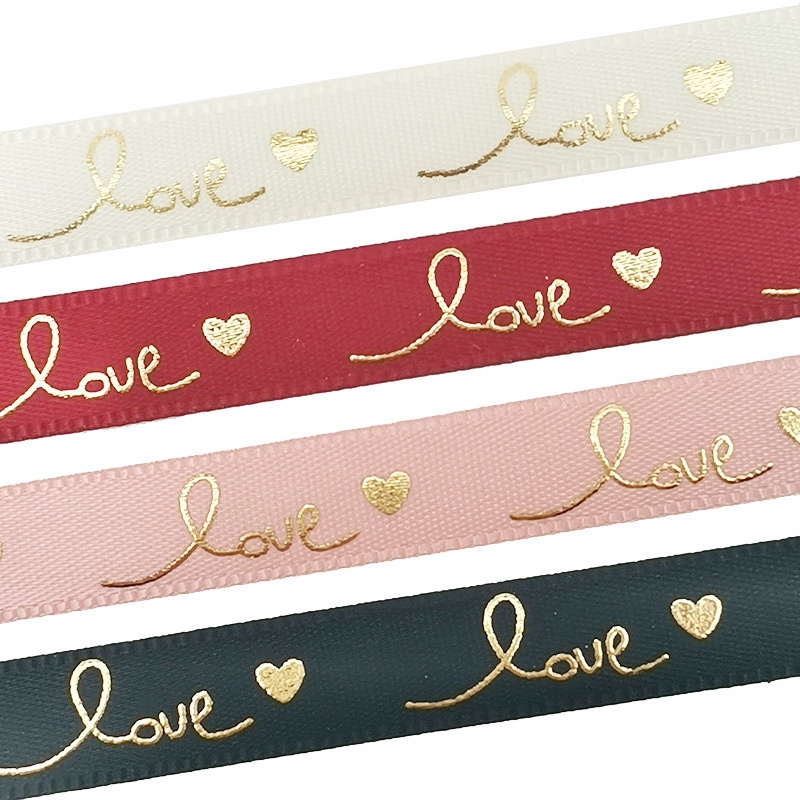 Cuộn dây ruy băng bản rộng 1cm dài 10 yards in chữ Love thiết kế độc đáo trang trí hộp quà