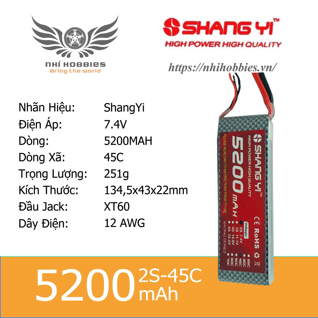 Pin Lipo ShangYi 7.4v 2s 5200mAh 45C