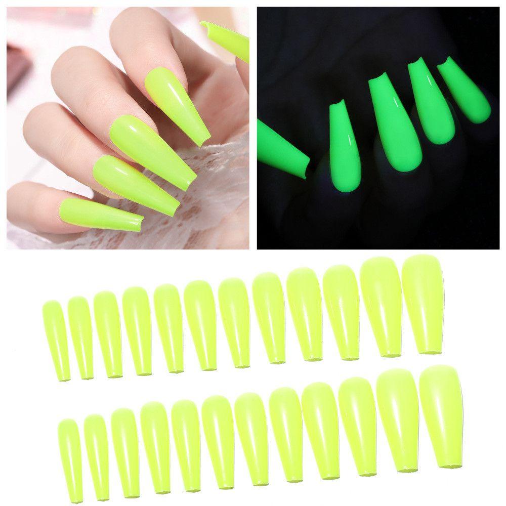 HS Bộ 24 Móng Tay Giả Hình Quan Tài Siêu Dài Màu Sắc Tươi Sáng