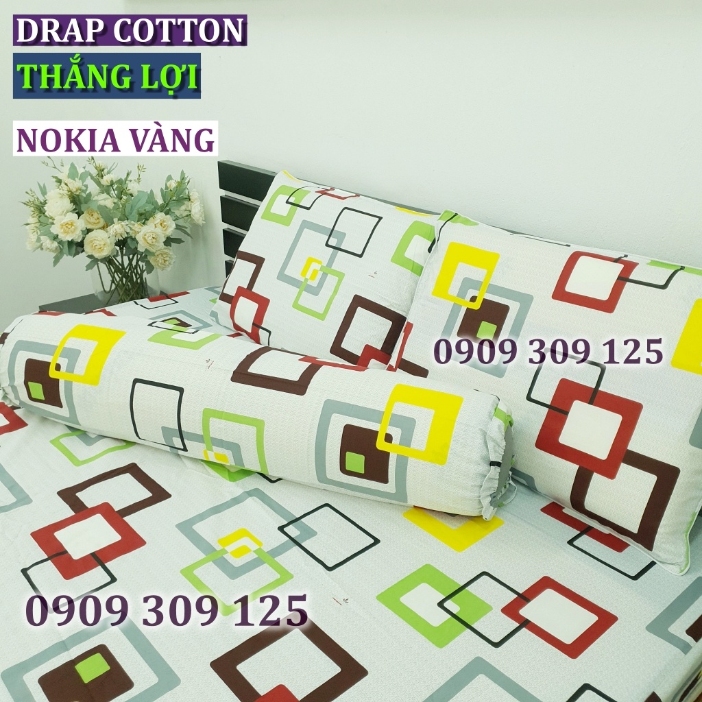 bộ ga cotton Thắng Lợi, ga giường (4 món) IN LOGO mẫu NOKIA VÀNG