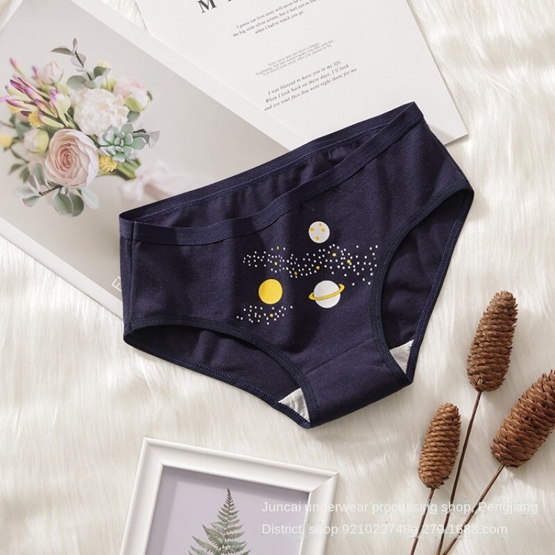 Bộ 1 Quần Lót Cotton Kháng Khuẩn In Họa Tiết Dễ Thương Cho Nữ