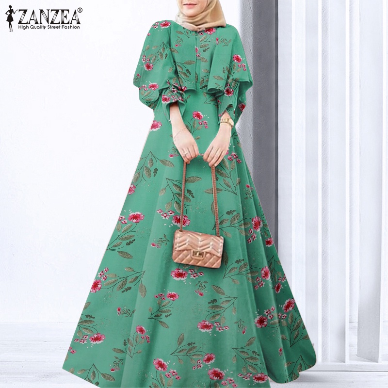 Zanzea Đầm Maxi Tay Phồng In Họa Tiết Hoa Phong Cách Cổ Điển Thời Trang Cho Nữ