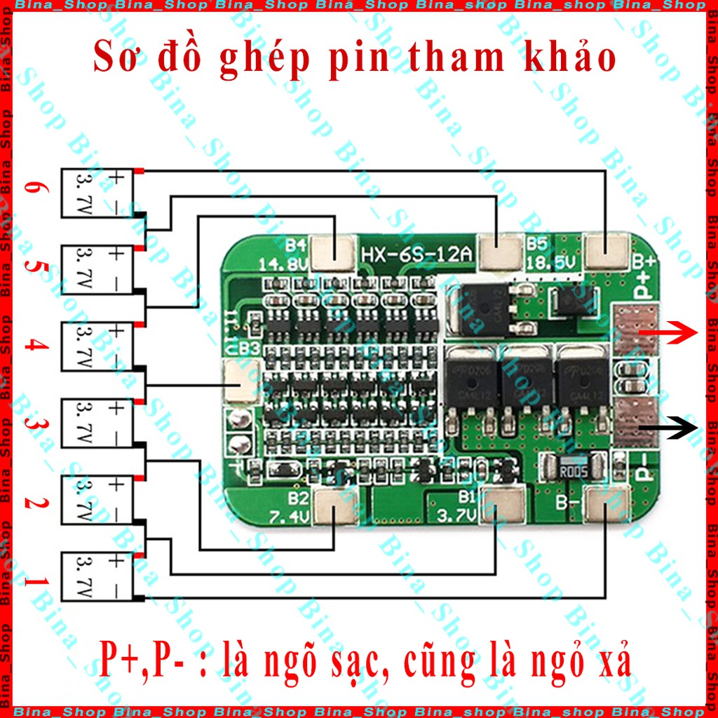 Mạch sạc bảo vệ pin 6S 12A 25.2V tự ngắt khi đầy