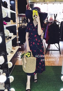 [Xả hàng]Đầm quả Cherry vạt chéo