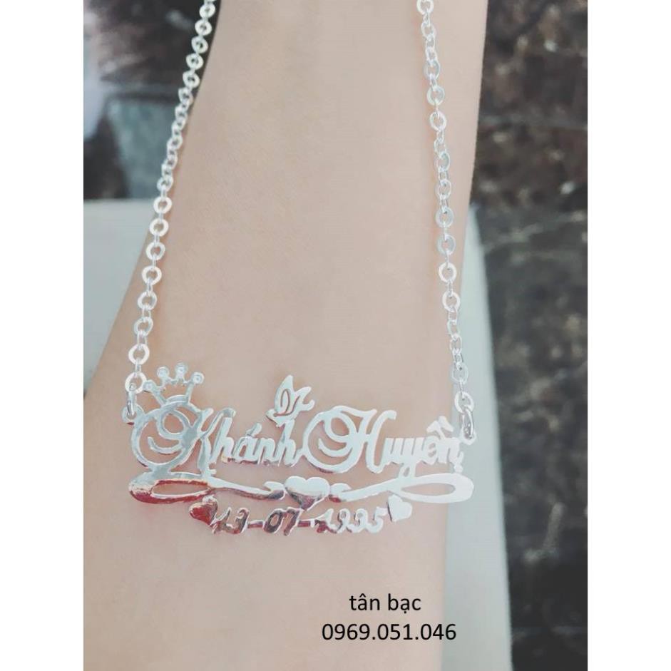 dây chuyền khắc tên , bạc nguyên chất, sáng , dày dặn , full chữ ạ