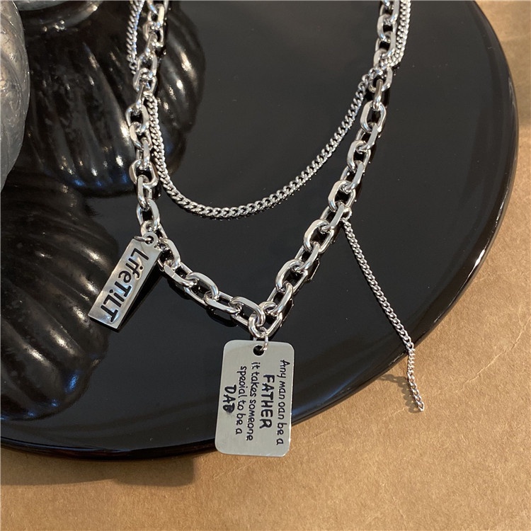 Dây chuyền 19501 nhiều lớp dày mặt vuông khắc chữ thời trang dành cho nam và nữ
