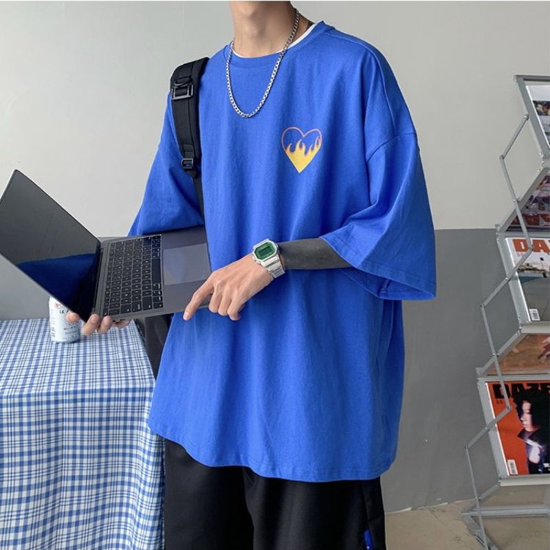 Áo thun tay lỡ hình tim lửa