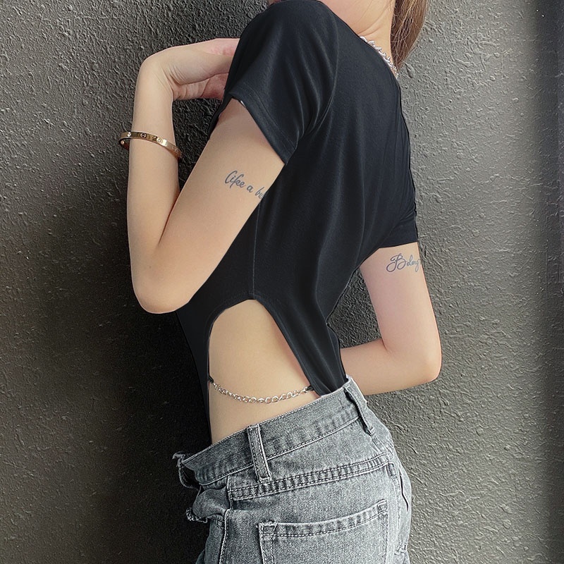 Áo Bodysuit Tay Ngắn Nữ Sexy Khoét Eo Phối Dây Xích Tôn Dáng Cá Tính Chất Thun Gân Nhẹ Mát Loyal S1385 | BigBuy360 - bigbuy360.vn