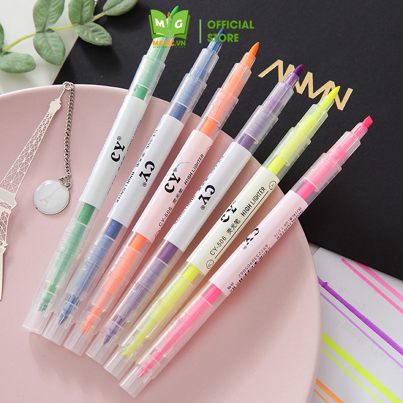 Bút Highlight Dạ Quang 2 Đầu Pastel MAGIC Bút Nhớ Đánh Dấu Trang Trí Sổ Bullet Journal 6 & 12 Màu, Văn Phòng Phẩm BH1
