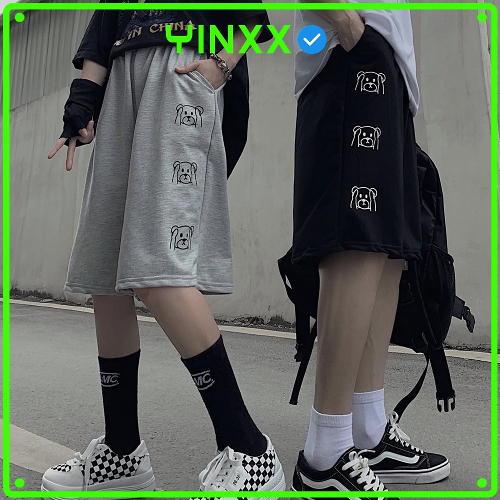 Quần đùi nam nữ mặc nhà in hình gấu, short thun unisex Yinxx QS51