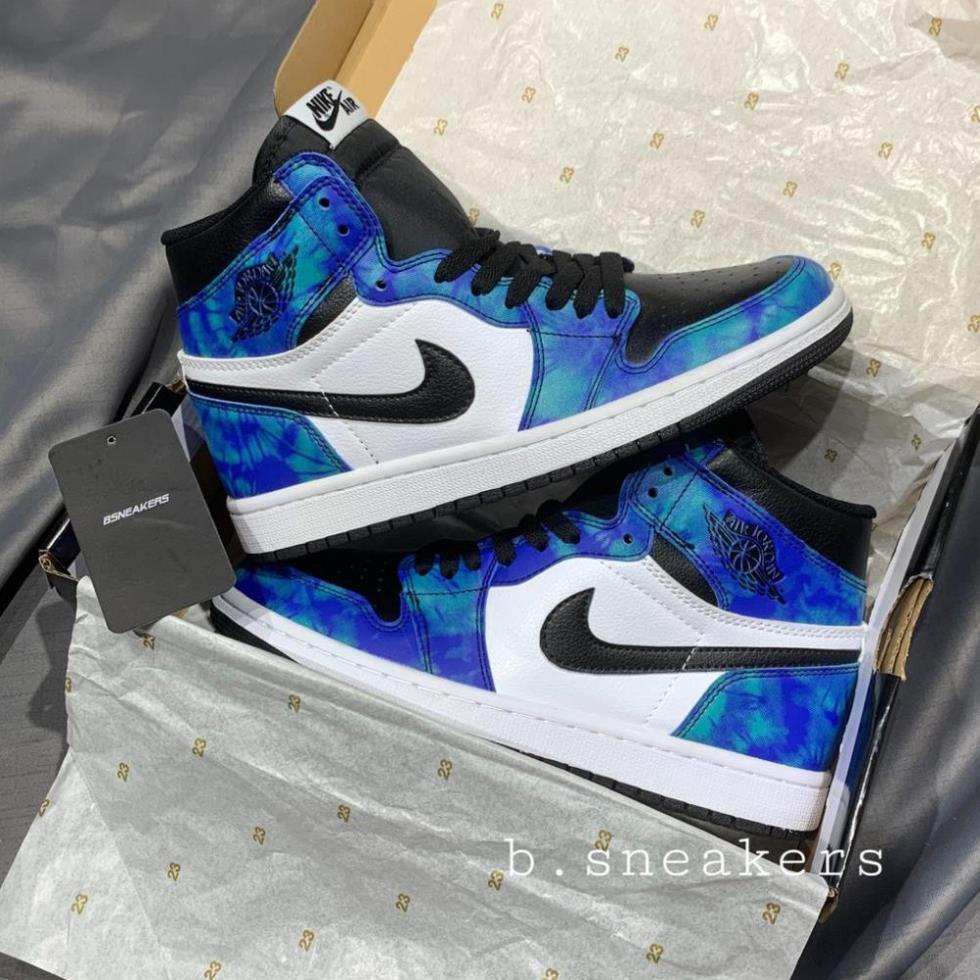 Giày thể thao Air Jordan xanh loang nước biển cổ cao, Giày JD1 tie dye cao cổ nam nữ siêu hot  + tặng dây