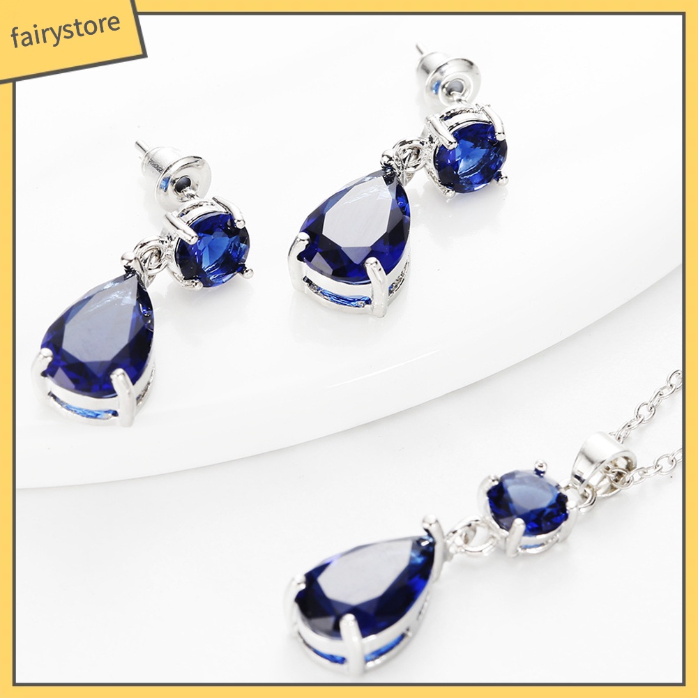 Set dây chuyền và đôi khuyên tai kim loại đính đá thời trang cho nữ