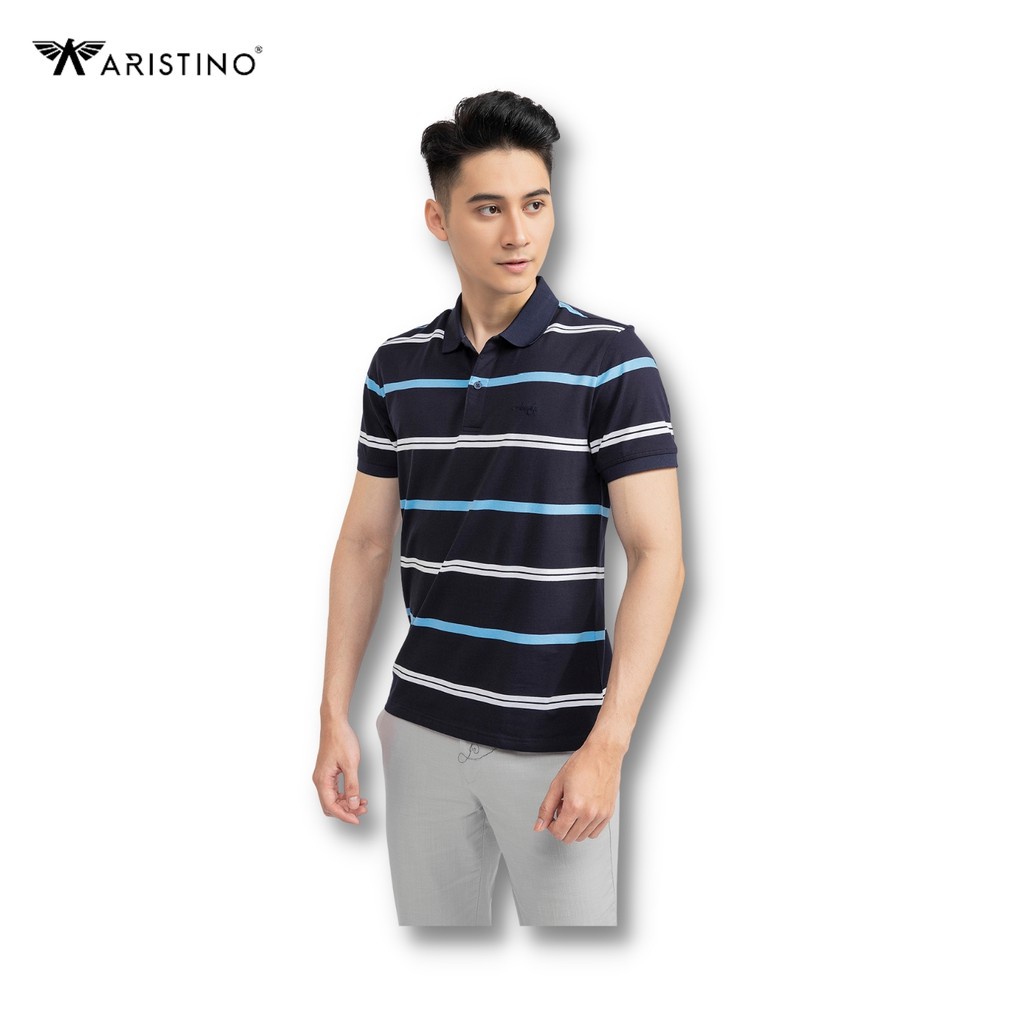 Áo Thun Polo Nam ARISTINO Tay Ngắn, Cổ Bẻ Họa Tiết Kẻ Ngang Cao Cấp Aps047S1