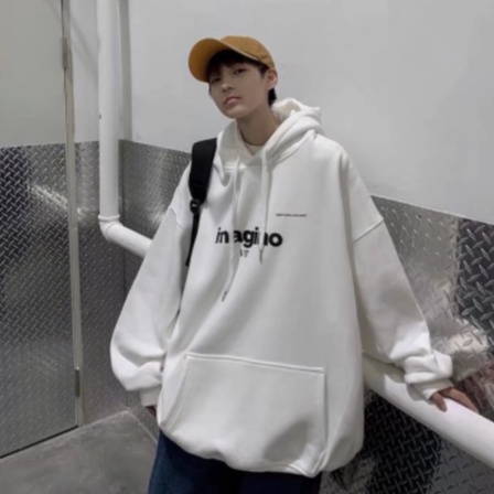Áo hoodie lót nhung dáng rộng in chữ thời trang dành cho nam phong cách Hàn Quốc áo hoodie unisex thoải mái Cỡ M-5XL