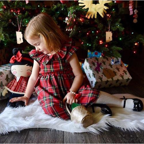 Đầm sọc caro Giáng Sinh dễ thương cho bé gái kèm băng đô