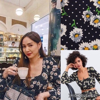 Bill Đức-Áo Zara auth new tag có lót hoa cúc chấm bi croptop tay dài 2385/425