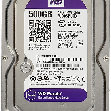 [Mã ELHAMS5 giảm 6% đơn 300K] Ổ cứng HDD WD 500GB màu tím- BẢO HÀNH 2 NĂM