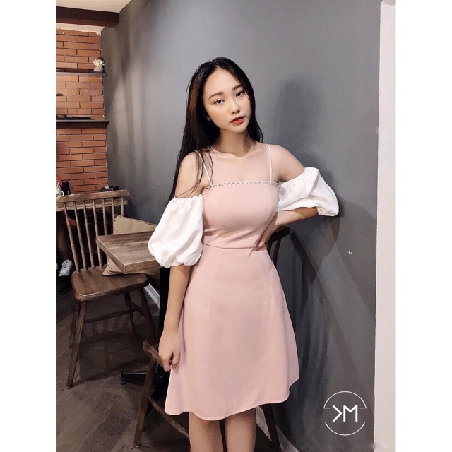 Đầm Cúp Ngực Mix Tay trắng Trễ xt