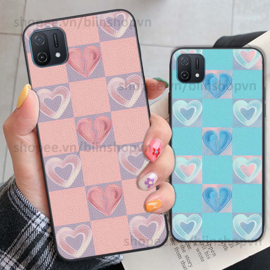 Ốp Oppo A16k caro trái tim nhiều màu sắc, đầy cá tính, khẳng định phong cách