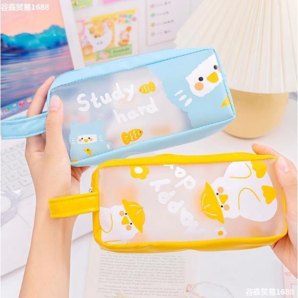 Túi đựng bút in hình vịt vui vẻ- Hộp bút hoạt hình- Bóp viết trong suốt chống thấm