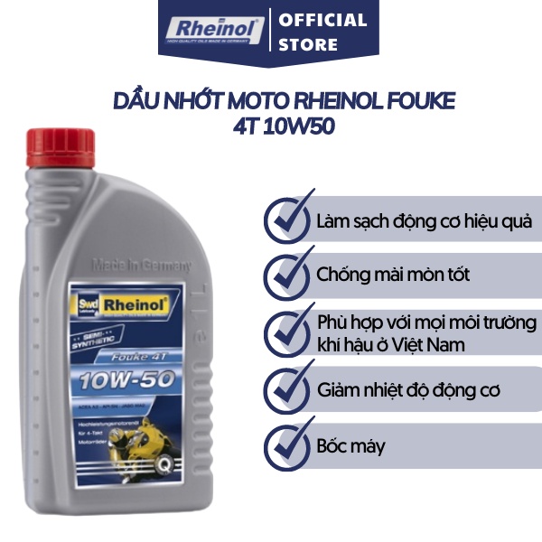Dầu nhớt moto Rheinol Fouke 4T 10W50 - Hàng nhập khẩu cao cấp Đức 1L