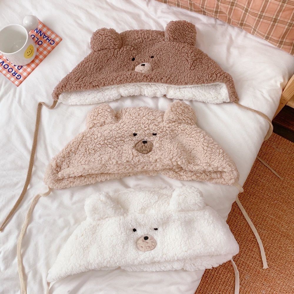 Mũ trùm đầu giữ ấm tai gấu dễ thương thời trang mùa đông cho nữ