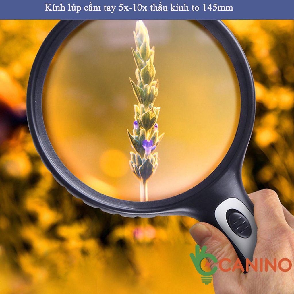 Kính lúp cầm tay phóng đại 5x-10x thấu kính to 145mm có đèn led chiếu sáng hỗ trợ soi vi mạch, đọc báo