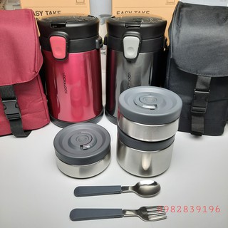 Hộp cơm giữ nhiệt Lock&Lock Easy Take bằng thép không gỉ LHC8034 2L - Đỏ/Đen Chính Hãng