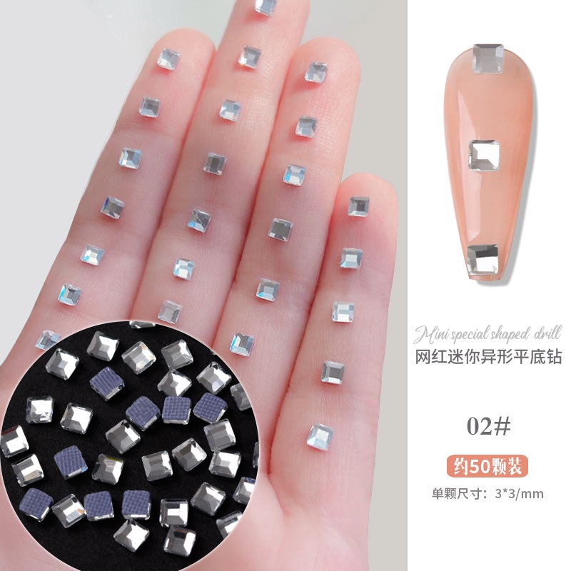 Set 50 Viên Kim Cương Trắng Đính Móng Tay Bằng Hợp Kim Bạc