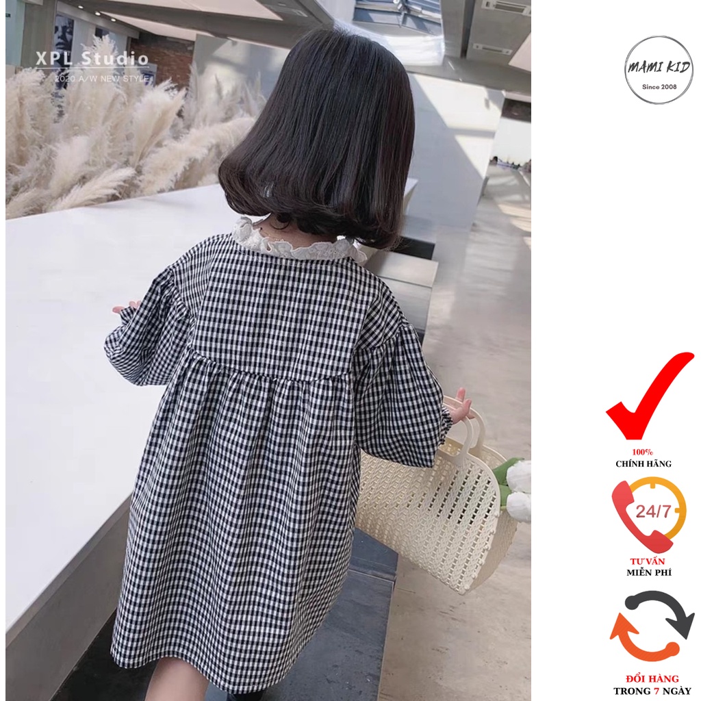 váy cho bé gái kẻ caro siêu xinh, vải linen đũi siêu mềm mamikid