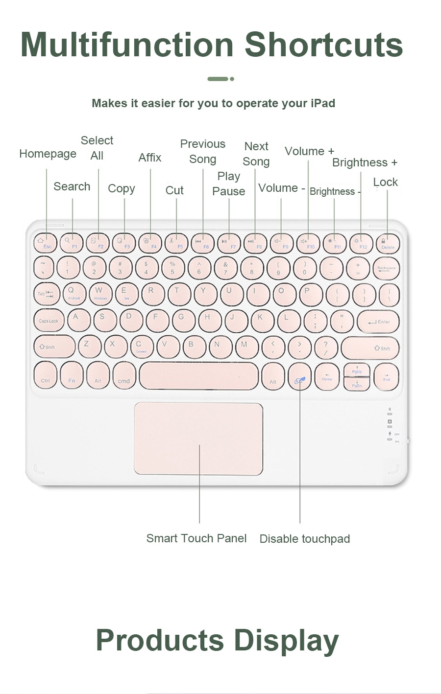 ANDROID Bàn Phím Không Dây Mini 10inch Cho Ipad Pro 11 12.9 9.7 10.5 7th 8th 9th Gen 10.2 Air 4 4th Gen 10.9 Inch 2020 2021