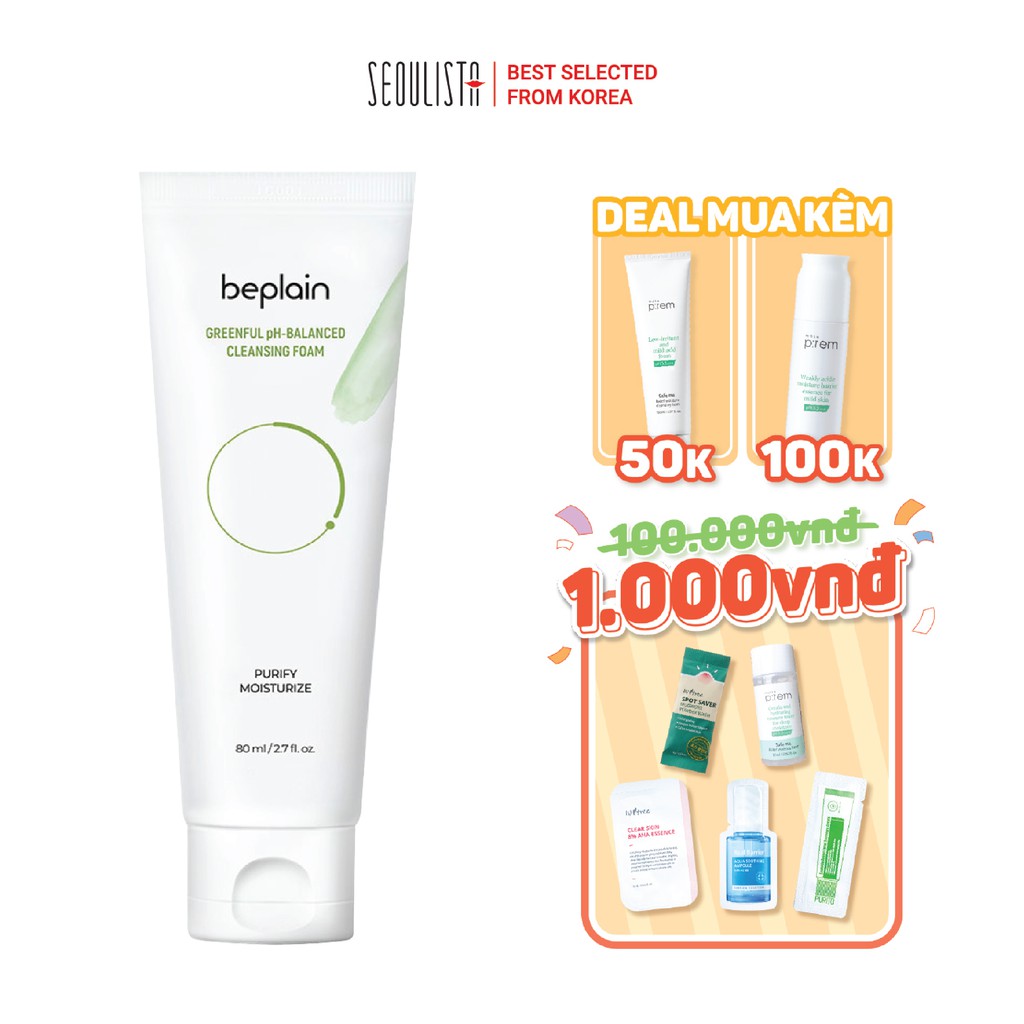 Sữa rửa mặt chiết xuất đậu xanh BEPLAIN Greenful pH-Balanced Cleansing Foam