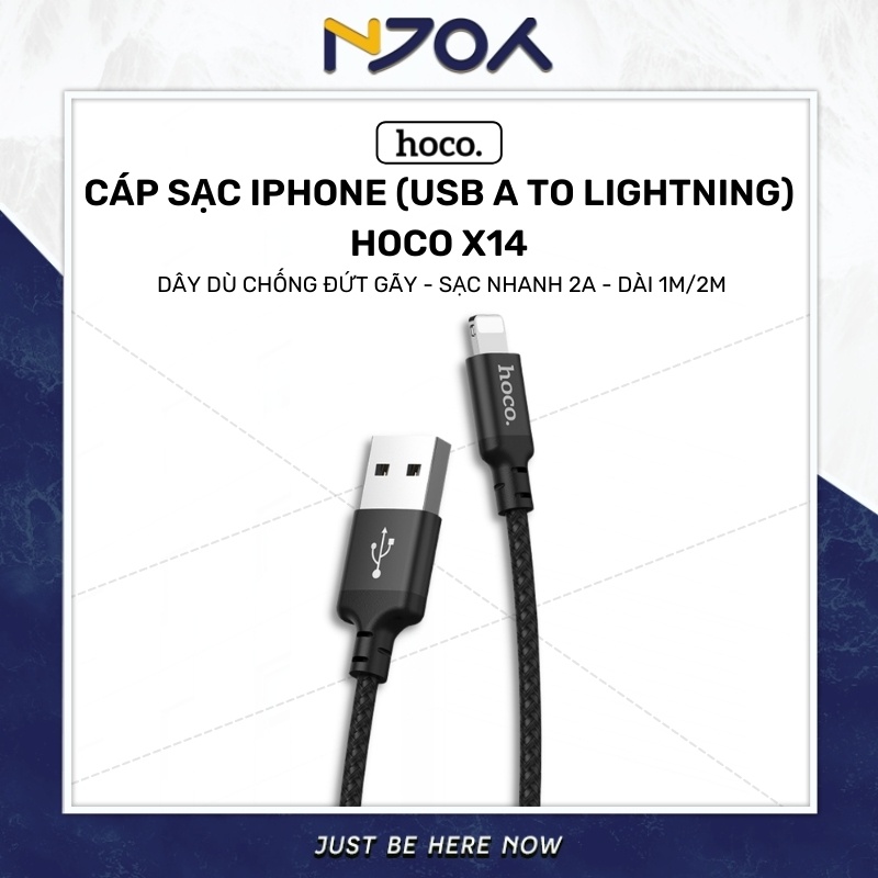 Dây Sạc Nhanh HOCO X14 Dây Dù Chống Đứt Gãy Dài 1m/2m Sạc Nhanh 2.4A Cho iPhone 7 Plus 8 Plus Xsmax X Xs 11 Pro Max 12