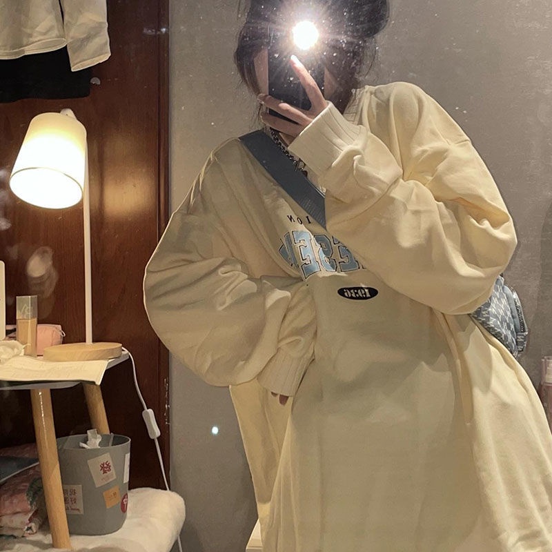 Áo thun sweater dáng rộng in chữ thời trang xuân thu cho nữ