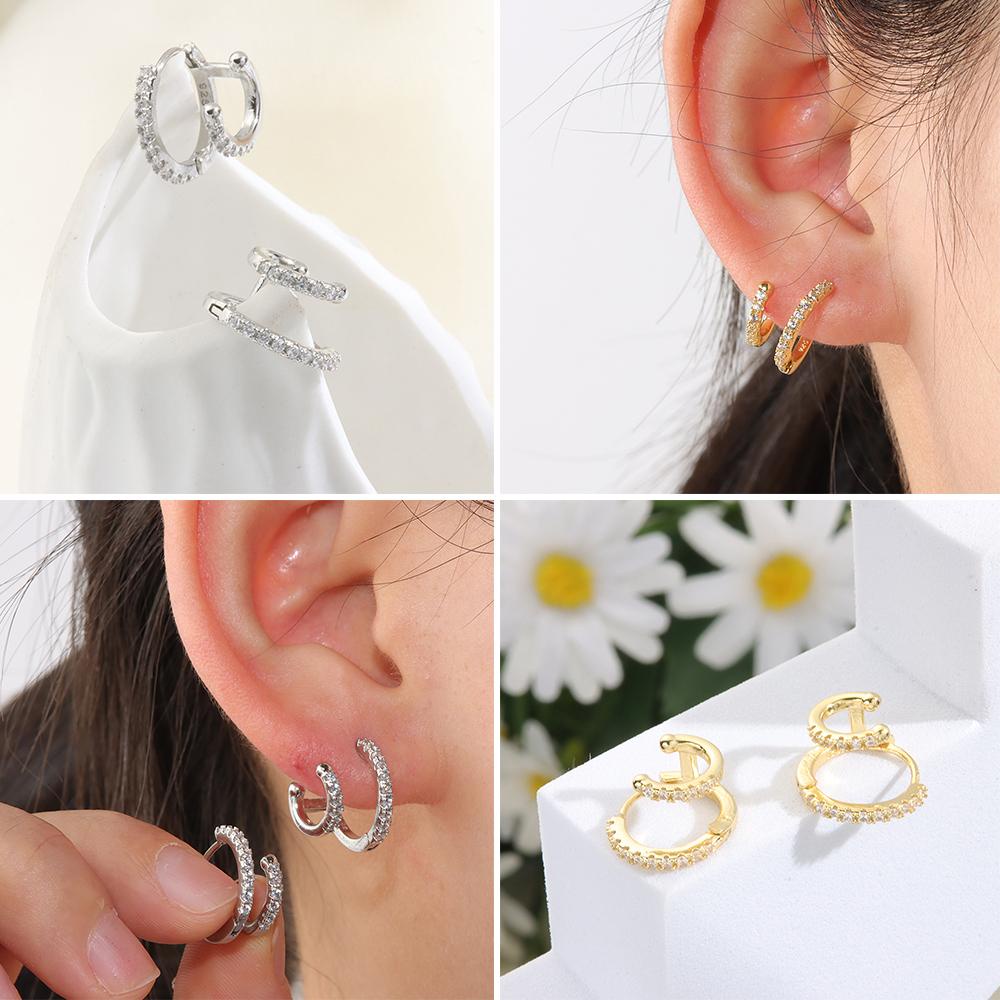 CACTU Khuyên Tai Hai Lớp Thời Trang Cá Tính Cho Nam Nữ