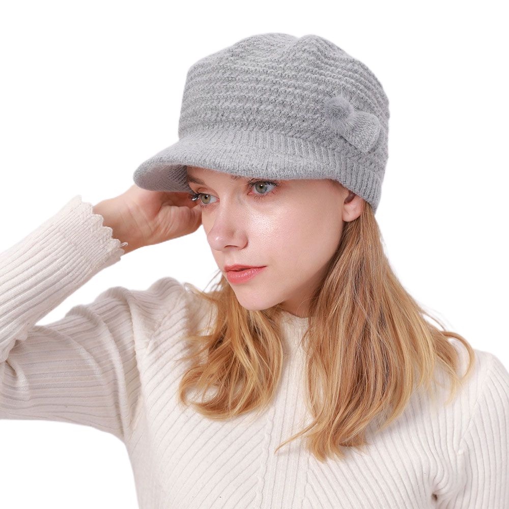 Mũ Nồi Dệt Kim Phối Lông Thỏ Thời Trang Thu Đông Cho Nữ