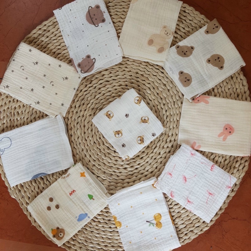 Khăn sữa xô nhăn mipbi hộp 6 chiếc loại đẹp - khăn sữa xô muslin cao cấp