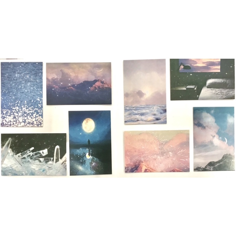 Set 28 tấm LOMO CARD mơ mộng lung linh trời trăng sao bưu thiếp nghệ thuật mini card