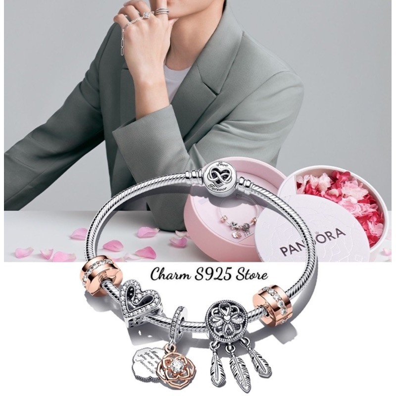 combo bộ vòng tay charm pan Ale vòng mềm mix 5 hạt charm mẫu mới bạc s925 cao cấp